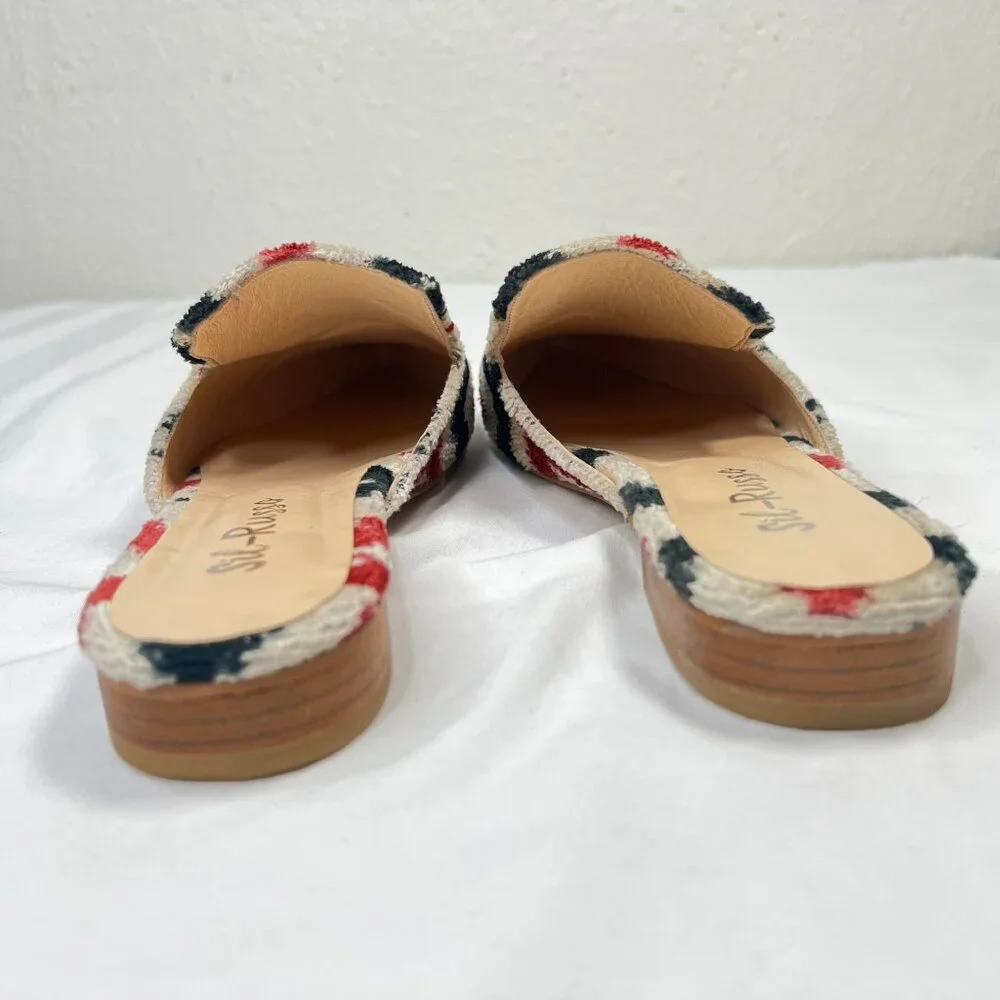 Sil-Russo Ikat Tapestry Mules Flats Slides Geometric Ivory Red Black 38 US 7-7.5 - Picture 4 of 10